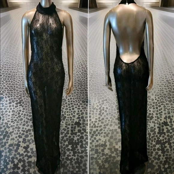 SOLD NWT Black Sexy Sheer Halter Neck Backless Bodycon Maxi Dress Sz S - Picture 5 of 9